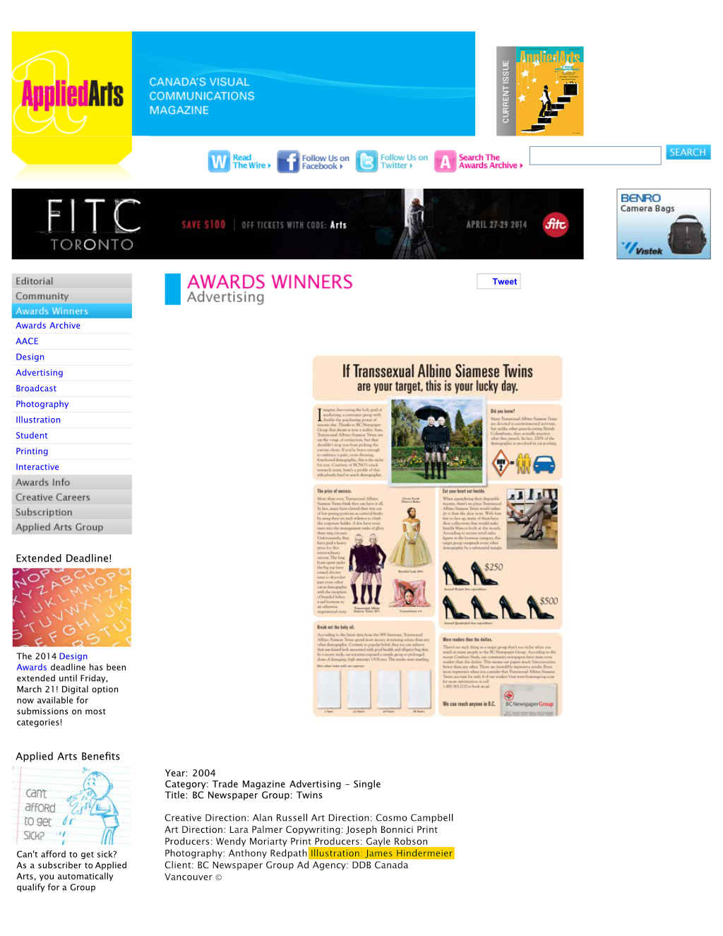 Applied Arts Magazine - Newspaper Group Award